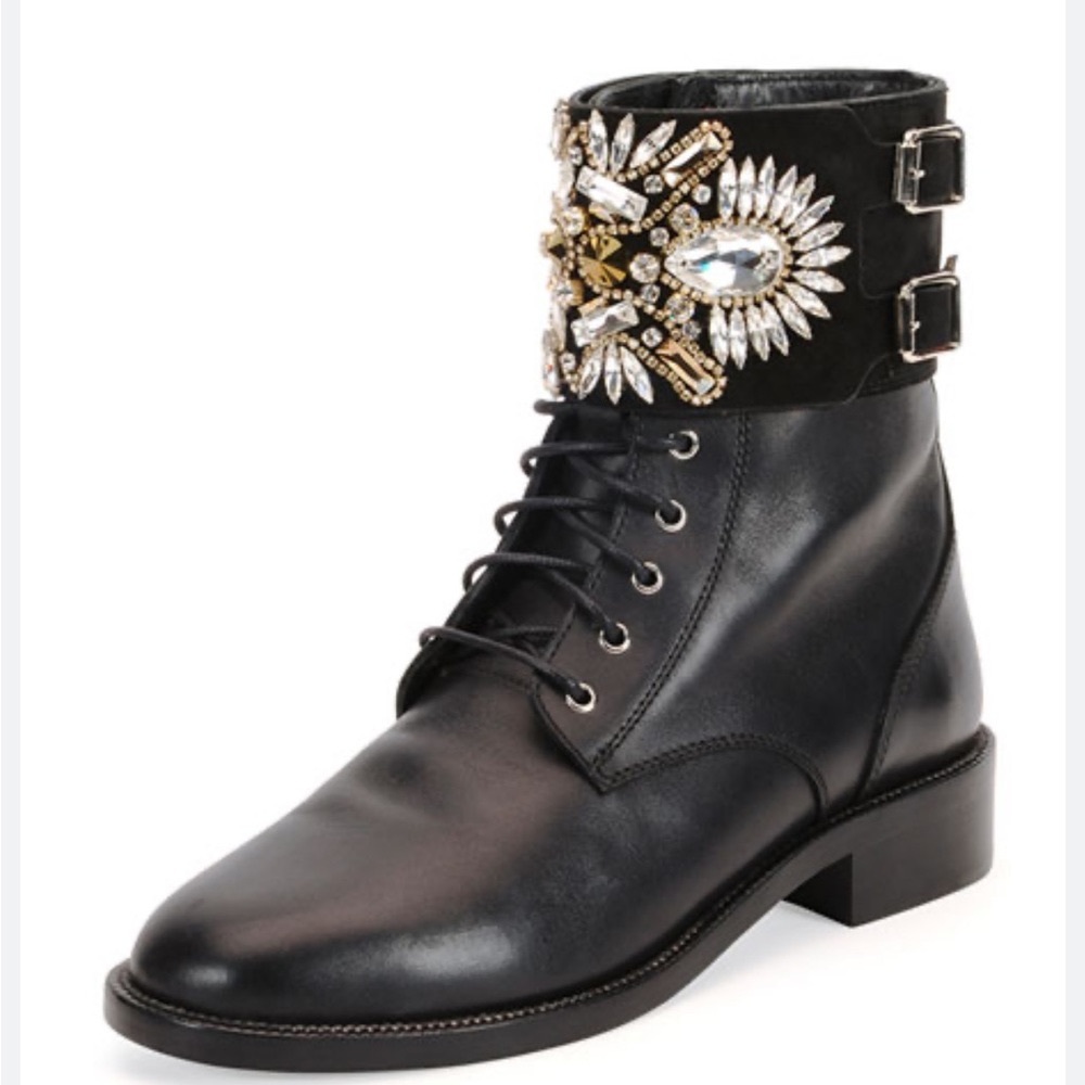 Gorgeous Rene Caovilla Embellished Lace Up Combat Boot,